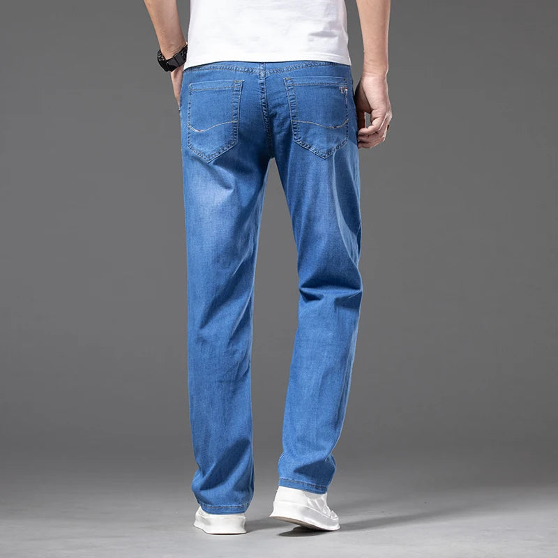 Large Size 42 44 46 Men's Denim Jeans Summer Thin Straight High Quality Classic Business Fashion Denim Stretch Pants For Male