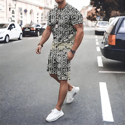 Men Summer Sets Short Sleeve T Shirt Shorts Tracksuits Breathable Print Men's Clothing Oversized T-shirts Shorts Suits Tees Sets