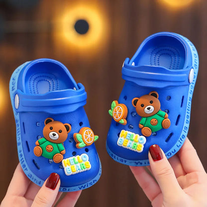 Breathable Cute Kids Summer Slipper Soft Sole Non-Slip Indoor Beach Sandals with Cartoon Bunny Dogs Holes for Boy Girl Children