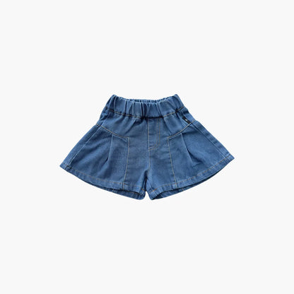 2024 Summer New in Kids Baby Girls Fashion Clothes - Children Denim Loose Elastic Waist Shorts , Toddler Hot Pants 2-7Y