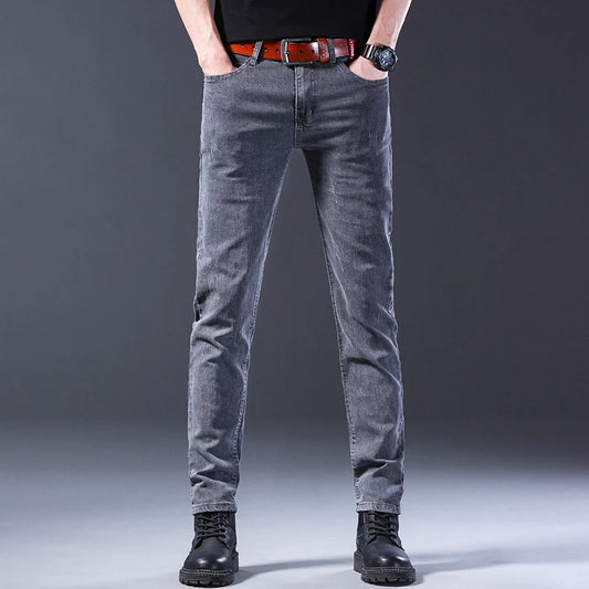 Classic Casual Jeans Men Pants 2024 New Solid Color Fashion Slim Stretch Trouser Men Brand High Quality Gray Denim Pants Men