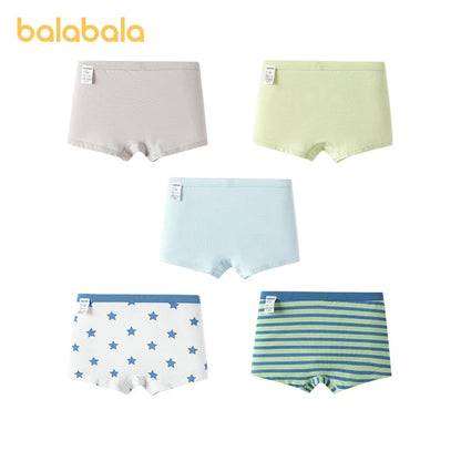 Balabala Underwear Boys Girls  2024 Summer New Cotton Boxer Shorts Small Medium and Large Sizes Non-Pinching Design Five-Pack