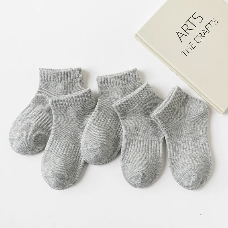 5 Pairs/Lot 2023 New Summer Children Socks Cotton Kids Teen Fashion Black White Gray For 1-12 Years Student Baby Girl Boy Socks