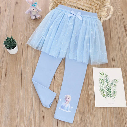 Quality Cotton Girls Skirt Pants for Children Disney Frozen Elsa Princess Skirts Baby Girl Pink Blue Trouser Lace Kids Leggings