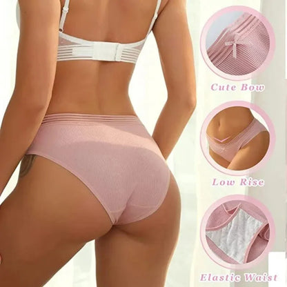 Bow Solid Color Cute Cotton Women Underwear Sexy Mid Waist Panties Soft Fit Girl Lingerie Breathable Comfortable Girl Briefs