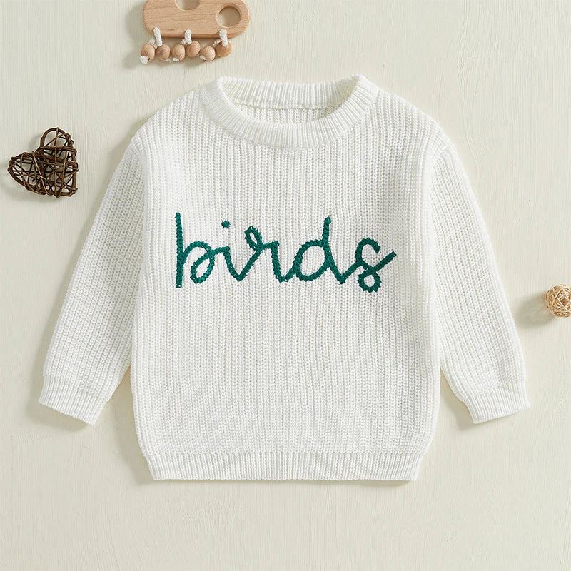 0-7Years Kids Baby Girl Boy Knit Sweaters Autumn Winter Long Sleeve Round Neck Letter Embroidery Pullover Tops Warm Knitwears