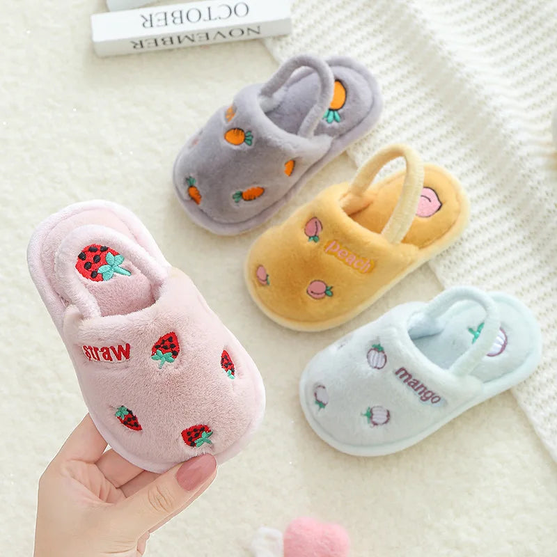 Toddler Shoes Winter Baby Home Slippers Girls Strawberry Warm Cotton Slippers Indoor Antislip Slides Kids Boy Pantufa Infantil