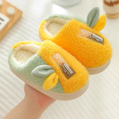 Children's cotton slippers parent-child shoes with thick velvet and soft sole  cartoon boy and girl children's woolen slippers