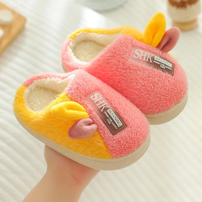 Children's cotton slippers parent-child shoes with thick velvet and soft sole  cartoon boy and girl children's woolen slippers