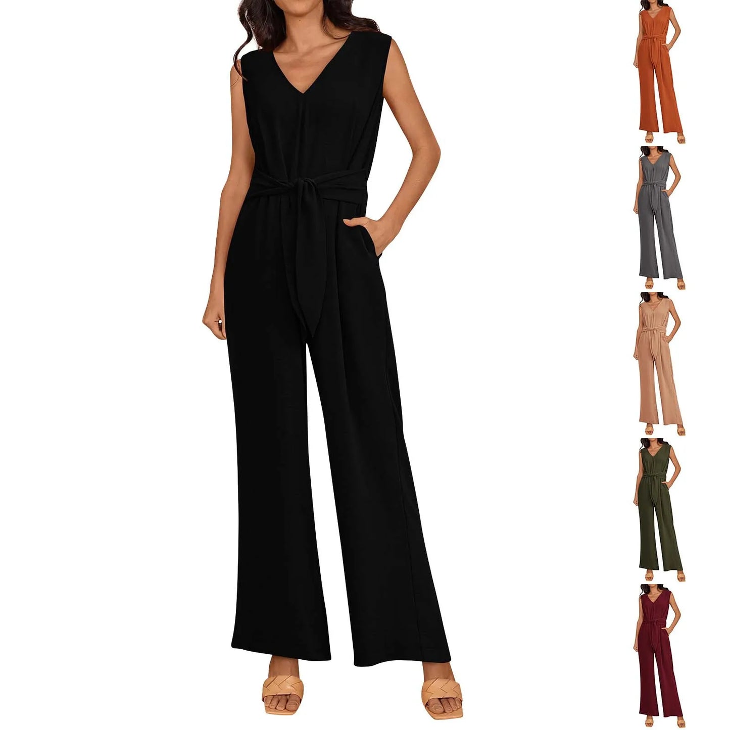 Fashion Women Wide Leg Trousers Jumpsuit Summer Sexy Deep V Short Sleeve High Waist Bodysuit Female Office Elegant jumpsuits