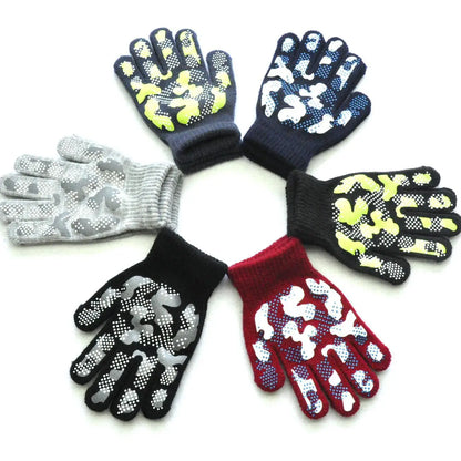 5-11Y Children Winter Knitted Warm Gloves For Boys Girls Student New Camouflage Anti Slip Mittens Outdoor Cycling Skiing Gloves