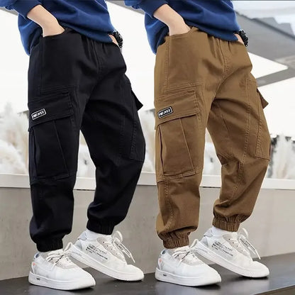 5-14Y Boys Casual Overalls Pants Teenage Straight Trousers Kids Hip Hop Joggers Pants High Waist Streetwear Baggy Sweatpants