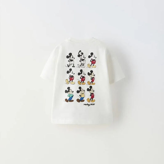 Mickey Full Print TShirt Boys Girls Fashion Casual Short Sleeve Crewneck Base Shirt New Cartoon Tops Child Summer Trendy Costume