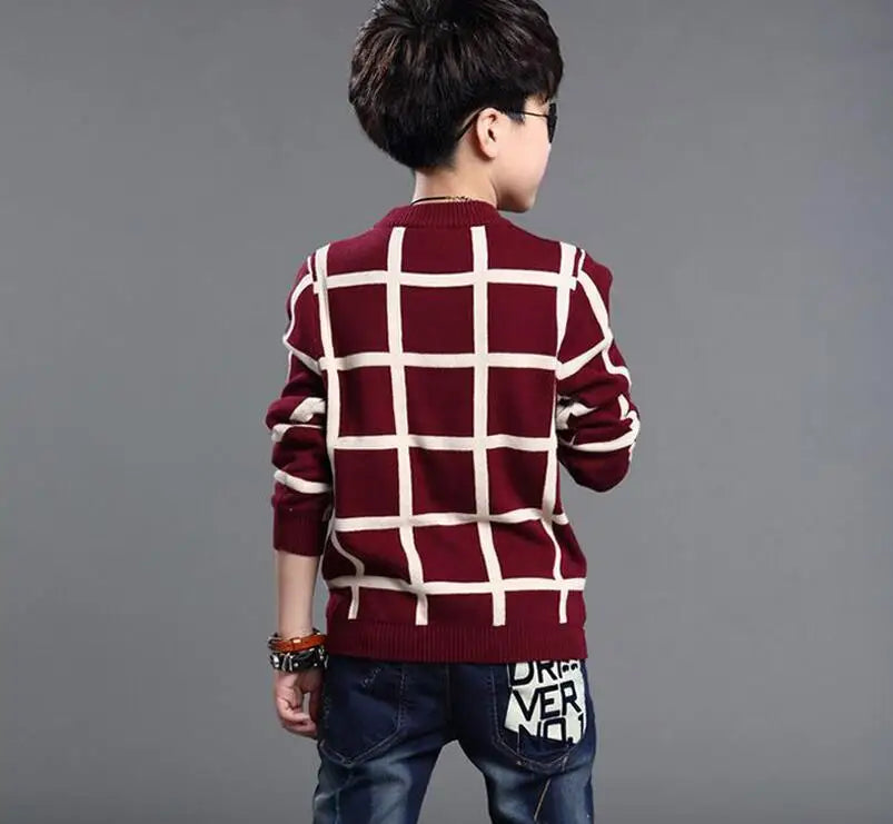 2023 Autumn Winter England Style New Kids boy Plaid Sweater Coat Children Clothing Baby jacquard Cotton Boys Pullover 4-10Y