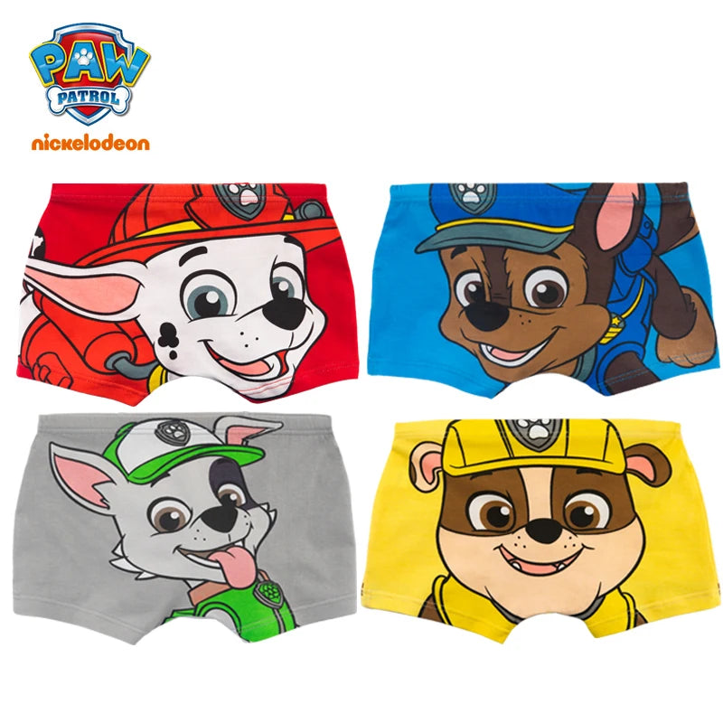 4PCS Original PAW Patrol Cute Boy Underpants Chase Marshall Rocky Rubble Healthy Cotton Boxers Underwear for Children Gifts