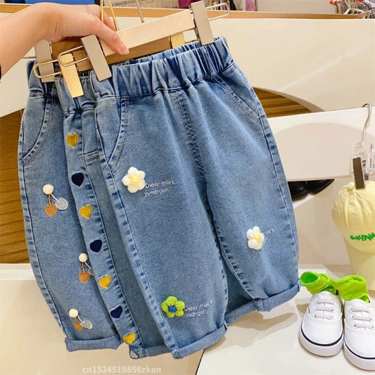 Ambroidered Flower Girl Jeans Baby Boy Kids Jeans Girl Pants Daduhey Wide Leg Pants Harem Trousers Clothes Bottoms