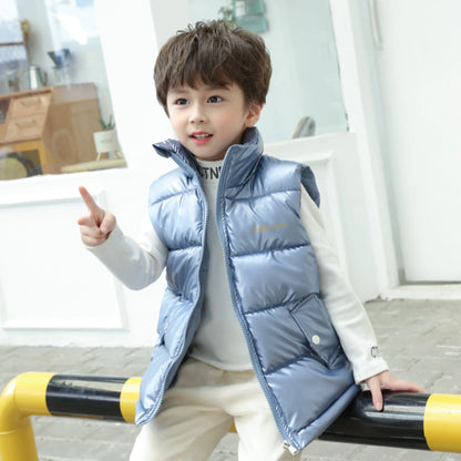 2024 Autumn Winter Children Thicken Vest Baby Boys Girls Solid Color Waistcoats Kids Zipper Outerwear Children's Clothing