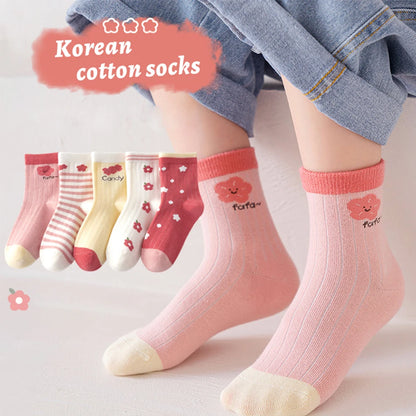 5Pairs 1-16Years Girls Cotton Mid-tube Socks Woman Children's Clothes For Autumn Classic Ports Socks Fashion High-Elastic