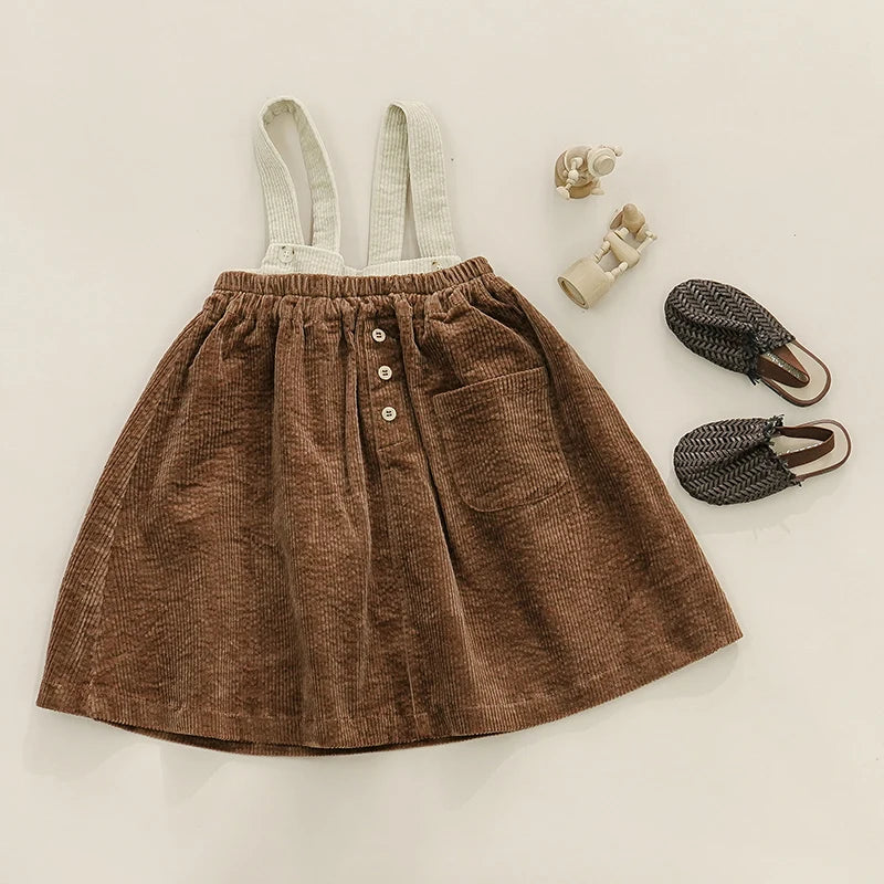 100% Cotton Retro Corduroy Girl's Skirt Autumn And Winter New Thickened Baby Girl Rustic Style Elastic Waist Casual Loose Skirts