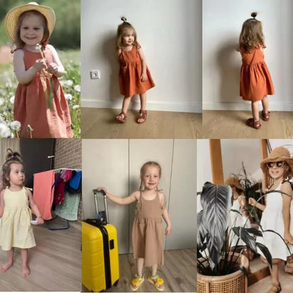 Summer Toddler Girl Dress Solid Cotton Sleeveless Children Dress Kids Sundress Slip Dress Fashion Girls Clothing