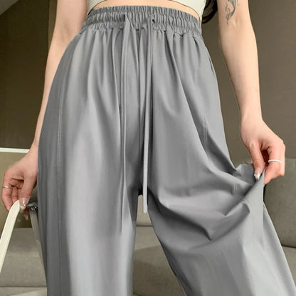 S-3XL Jogging Pants Women's Summer Thin 2024 New Casual Straight Leg Leg Sunblock Pants Quick Dry Wide Leg Pants Draw Rope Feet