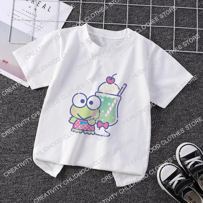 Sanrio Children T-shirt Kawaii T Shirt Hello Kitty Cinnamoroll Cartoons Casual Clothes Anime Tee Shirts Kid Clothing for Girls