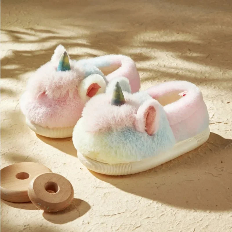 Autumn Winter Children Warm Indoor Cotton Slippers Girls Unicorn Cotton Slippers for Girls Kids Fashion Home Shoes Flat