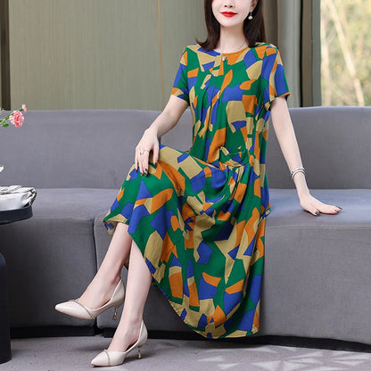 New Arrival Fashion Casual 2023 Summer Dress For Women Loose O-Neck Print Elegant Floral Formal Dress Women Clothing Dresses