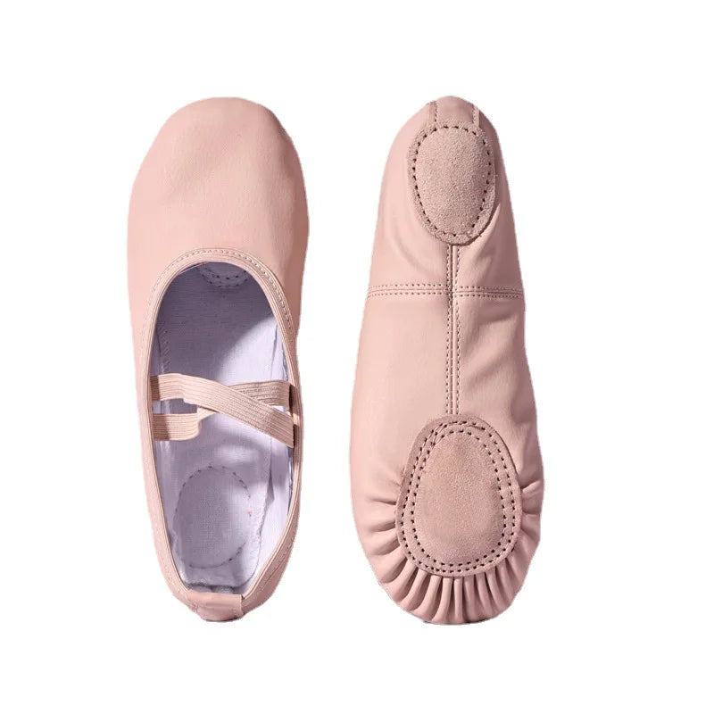 Children's Gymnastics Dance Shoes Girls Soft Sole Adult Folk Dance Beginners PU Leather Pink Ballet Training Shoes for Women