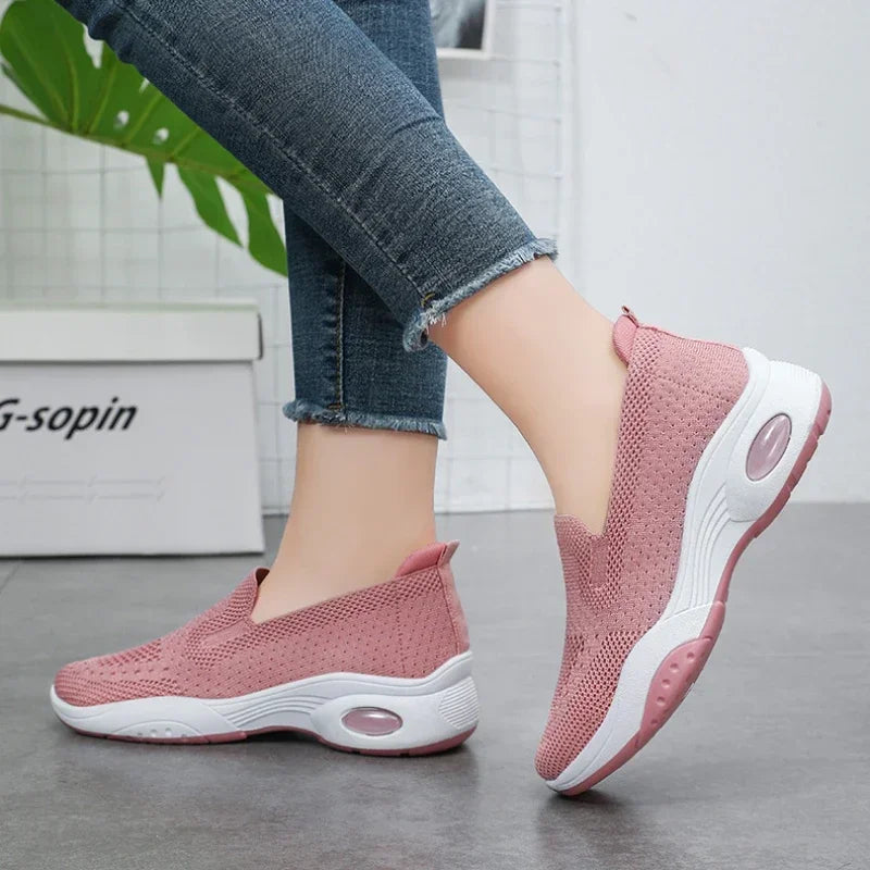 Women Casual Flat Breathable Knitted Sneakers Spring Autumn Sports Tennis Shoes Woman Fashion Slip on Soft Bottom Walking Shoes