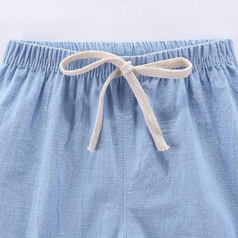 Kids Beach Shorts For Boys Girls Cotton Linen Breathable Elastic Waist Baby Short Pants Summer Thin Children's Short 2-10Years