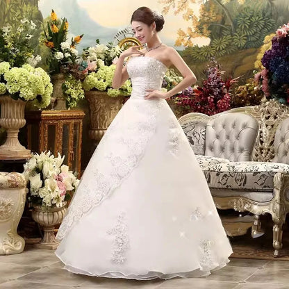 It's Yiiya Wedding Dress White Strapless Embroidery Lace up Princess Floor-length Bride Ball Gown Plus size XN011