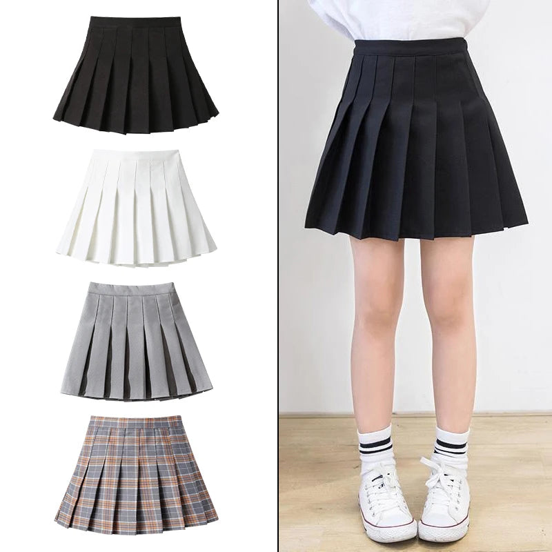 Girls High Waist Solid Pleated Mini Skirt for 4-12Y Girl Summer Korean Preppy Style Fashion Dance Skirts Student A-line Skirts