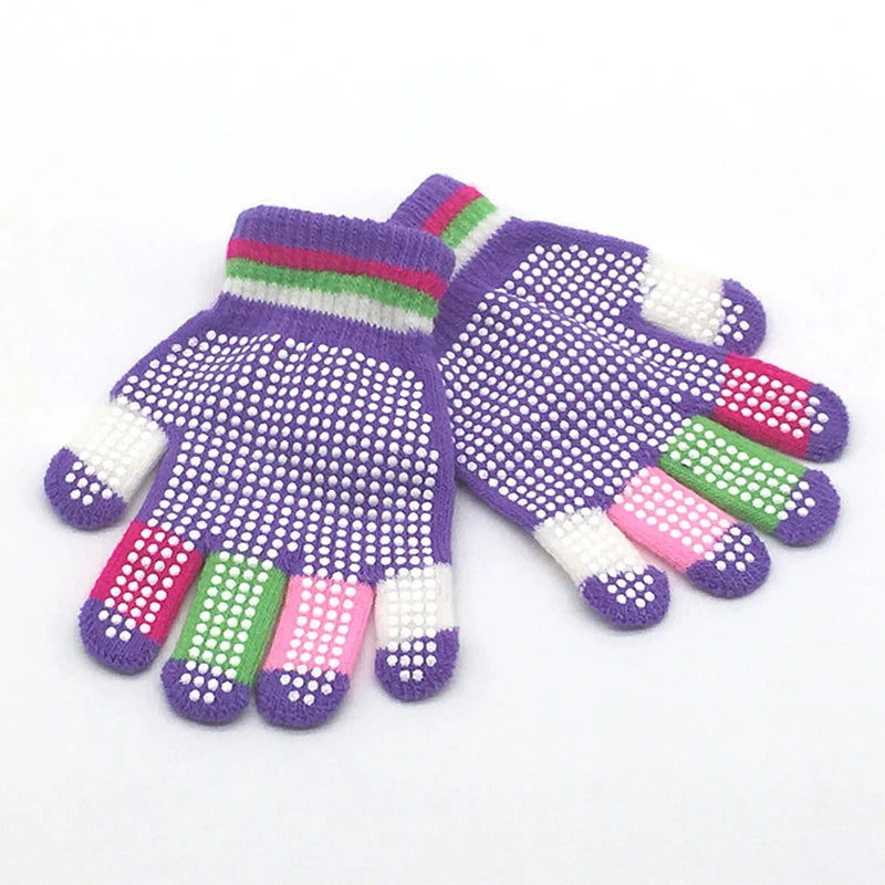 6 Colors Winter Keep Warm Knitted Kids Gloves Children Girl Boys Soft Non-slip Full Finger Mittens Wrist Gloves Wholesale