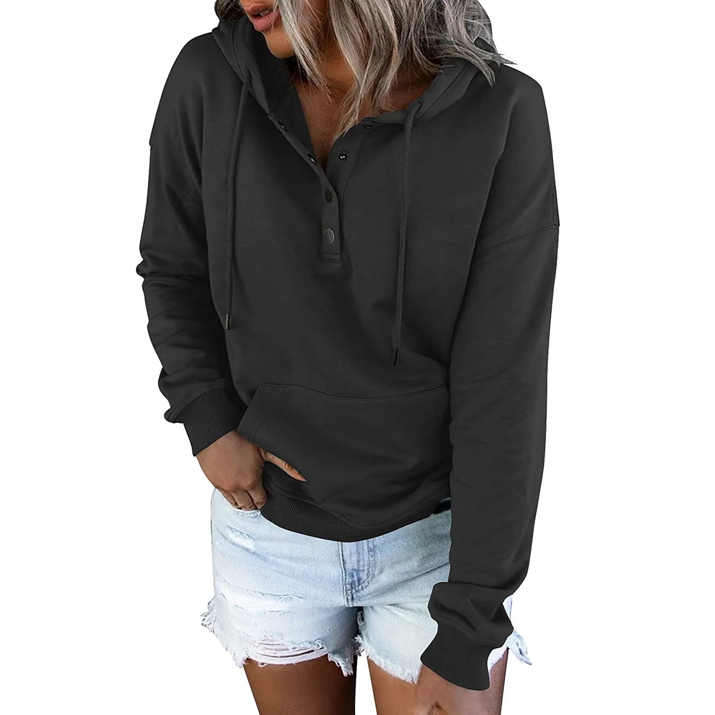 European and N Women's Long-sleeved Loose Casual Hooded Drawstring Pocket Hoodie