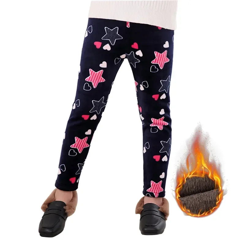 Korean Girls Pants Autumn Winter Children Trousers Warm Leggings Thicken Velvet Star Print Kids Pant Baby Girl Keep Warm Legging