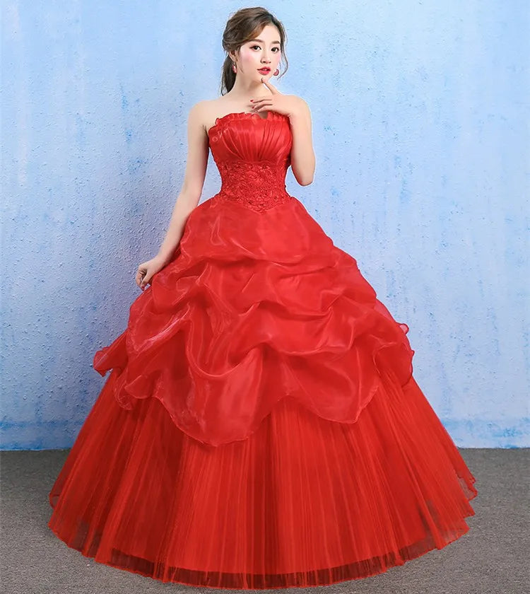 YC 73#Spring Autumn Wedding party dress new bride wedding dress code Korean women slim lace special offer wedding gown red white