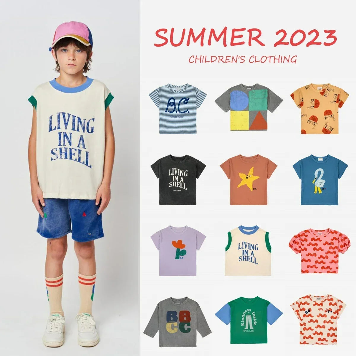 2023 BC Summer INS Style Children's T-shirt Boys and Girls' Casual Cartoon Fun Print Short Sleeve Top Children Clothing