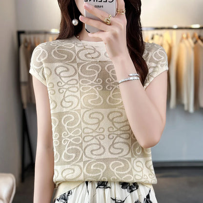 Summer New Women Wool Short-sleeved T-shirt Sweater O-neck Slim  Vest Pullover Skin friendly Fabric Base Knitted Top Tees