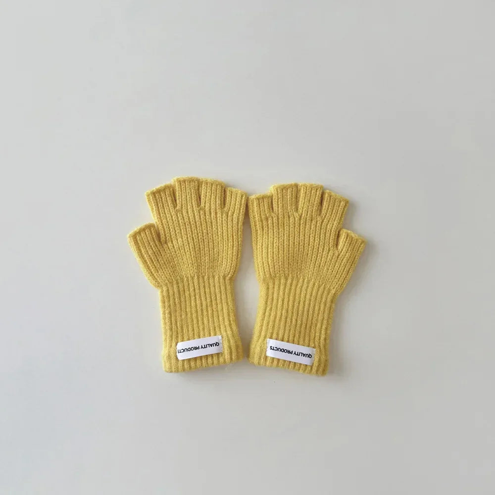 Wool Warm Children Fingerless Glove for Boy Girl Chic Simplicity Candy Color Student Glove Autumn Winter Half-finger Gloves