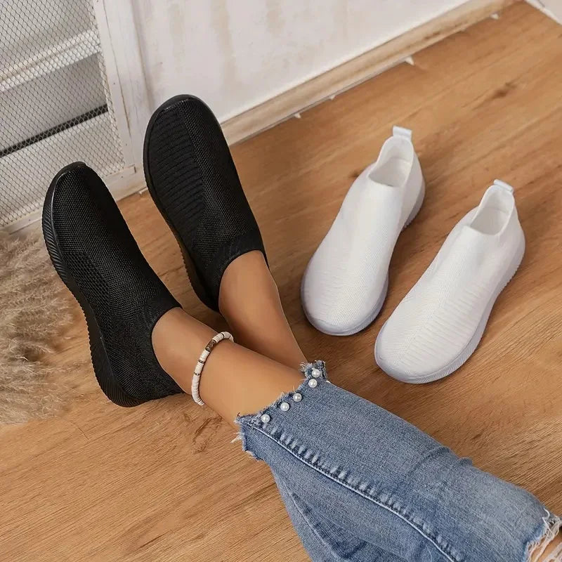 Women Vulcanized Shoes Breathable High Quality Women Sneakers Slip On Flats Shoes Women Loafers Plus Size 42 Walking Flat