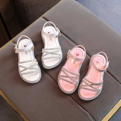 Girls Roman Sandals Open Toe Braided Solid Color High-top Simple Rivets New Summer Hollow Flat Casual Shoes Kids Fashion Casual