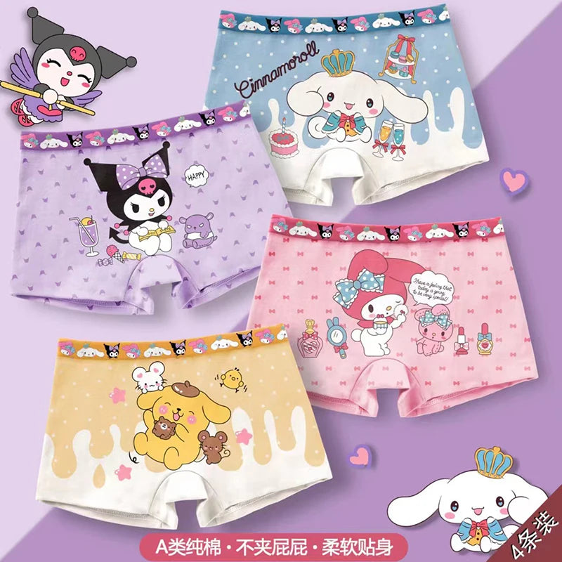 4Pcs Kuromi Anime Kawaii Sanrio Cotton Underwear Boxer Cute My Melody Cinnamoroll Breathable Short Pants Toys for Kids