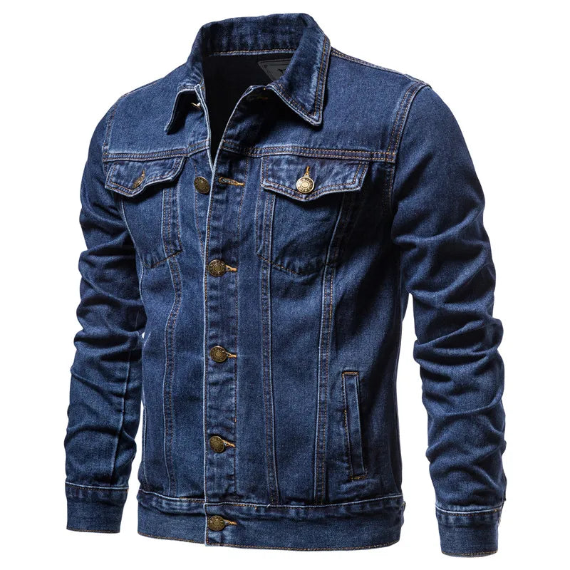 2024 Autumn Men Solid Denim Jackets Fashion Motorcycle Vintage Jeans Jackets Hommes Slim Fit Cotton Casual Black Blue Coats