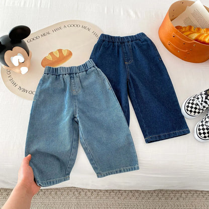 2024 Spring Autumn Kids Lapel Denim Coat Retro Girl Baby Jeans Boy Children Cardigan Long Sleeve Coat Loose Toodler Casual Pants