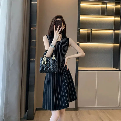 Women's Dress Sleeveless Crochet Female Dresses Knitted Beach Holiday Soft Black New in Loose Elegant and Beautiful Vintage Y2k