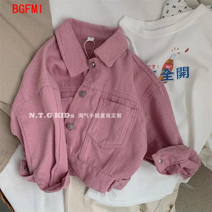 2-10Y Boys Girls Denim Cotton Jackets Pink Laple Tops Spring Autumn 2024 New Fashion Sweet Cute Coat Jacket Baby Girl Clothes