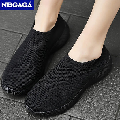 Women Casual Shoes Fashion Breathable Walking Flat Shoes Slip On Black Female Loafers Lightweight Jogging Shoes