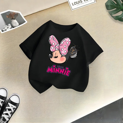 Disney Mickey Minnie Cartoon Printed Boys Girls Street Cotton T-shirt Baby Comfort Crewneck short sleeve top T-shirt top