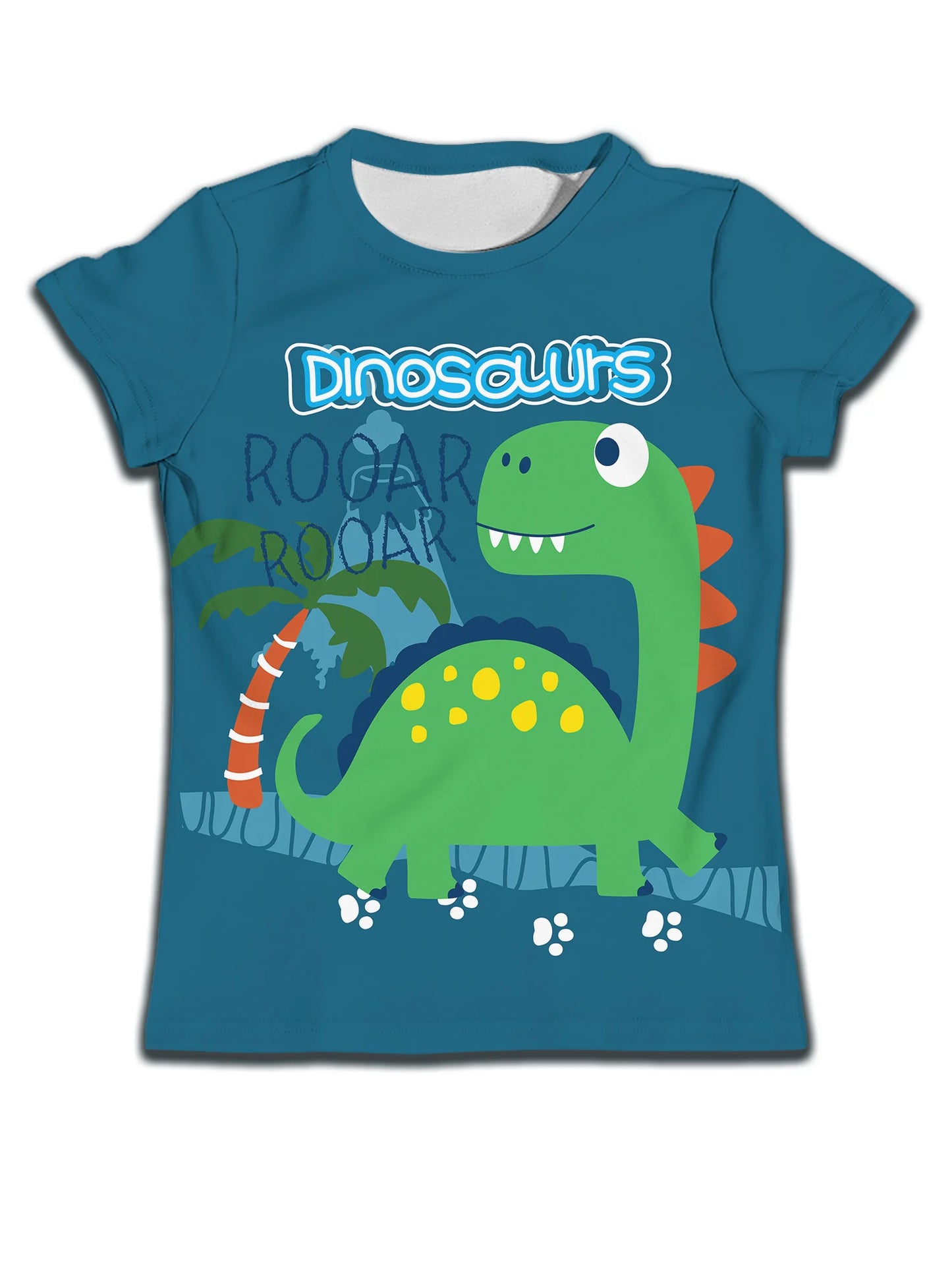 New Boys Short Sleeve T-shirt for Kids Clothing Girl Dinosaur Paradise Graphic Shirts Girls Items Cartoon Blue Baby Boy Clothes